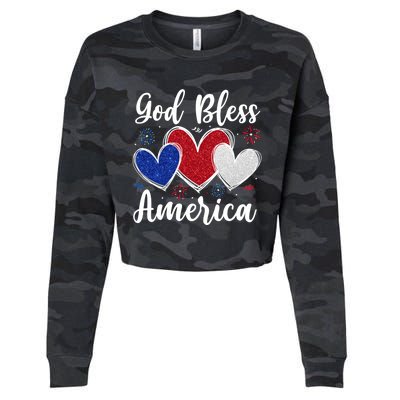 Patriotic Usa Flag Hearts For Christians God Bless America Gift Cropped Pullover Crew