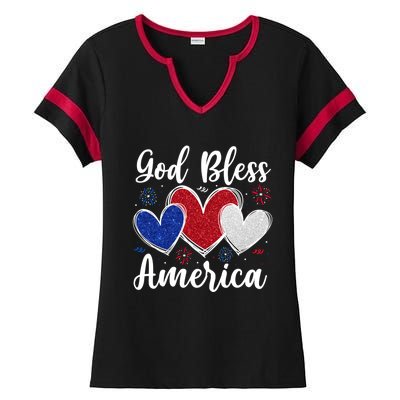 Patriotic Usa Flag Hearts For Christians God Bless America Gift Ladies Halftime Notch Neck Tee