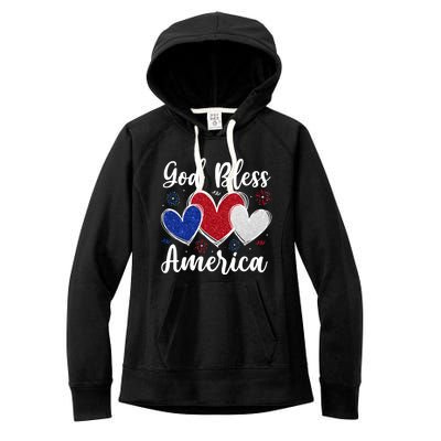 Patriotic Usa Flag Hearts For Christians God Bless America Gift Women's Fleece Hoodie