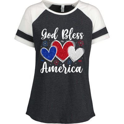 Patriotic Usa Flag Hearts For Christians God Bless America Gift Enza Ladies Jersey Colorblock Tee