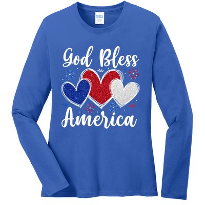 Patriotic Usa Flag Hearts For Christians God Bless America Gift Ladies Long Sleeve Shirt