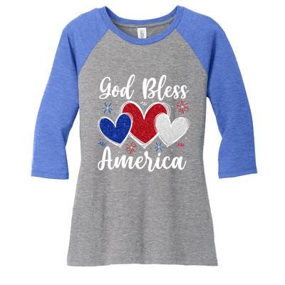 Patriotic Usa Flag Hearts For Christians God Bless America Gift Women's Tri-Blend 3/4-Sleeve Raglan Shirt