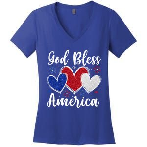 Patriotic Usa Flag Hearts For Christians God Bless America Gift Women's V-Neck T-Shirt