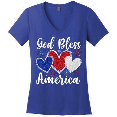 Patriotic Usa Flag Hearts For Christians God Bless America Gift Women's V-Neck T-Shirt