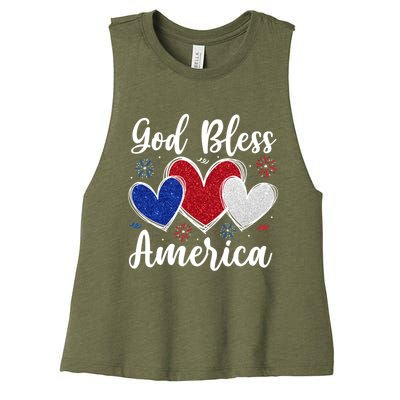 Patriotic Usa Flag Hearts For Christians God Bless America Gift Women's Racerback Cropped Tank