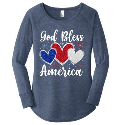 Patriotic Usa Flag Hearts For Christians God Bless America Gift Women's Perfect Tri Tunic Long Sleeve Shirt