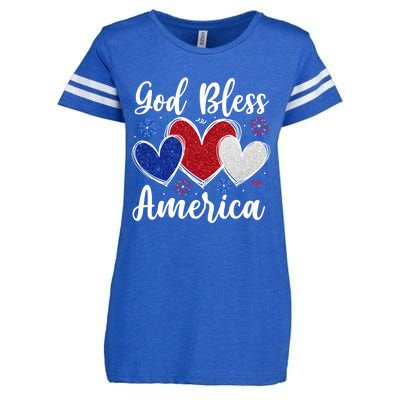 Patriotic Usa Flag Hearts For Christians God Bless America Gift Enza Ladies Jersey Football T-Shirt