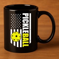 Pickleball USA Flag Love Playing Pickle Ball 11oz C Handle Ceramic Mug