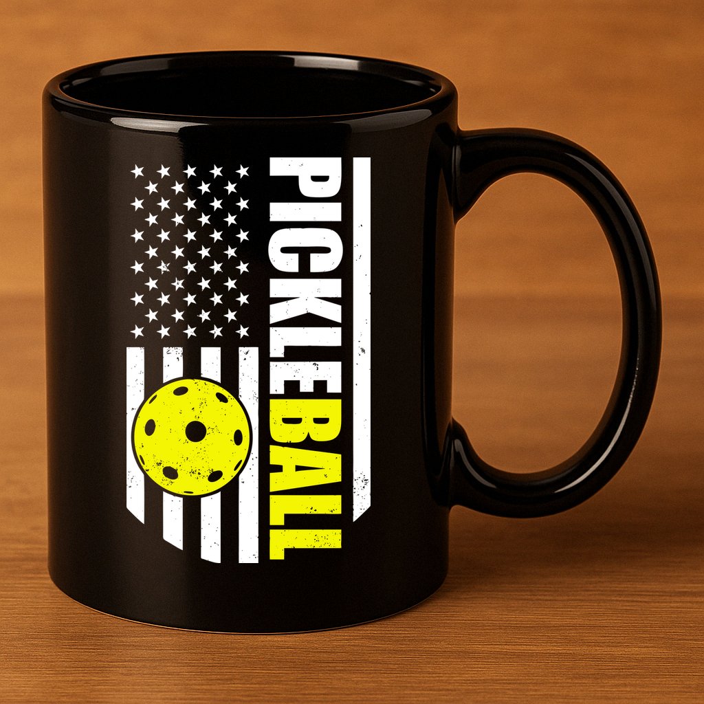 Pickleball USA Flag Love Playing Pickle Ball 11oz C Handle Ceramic Mug