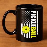 Pickleball USA Flag Love Playing Pickle Ball 11oz C Handle Ceramic Mug