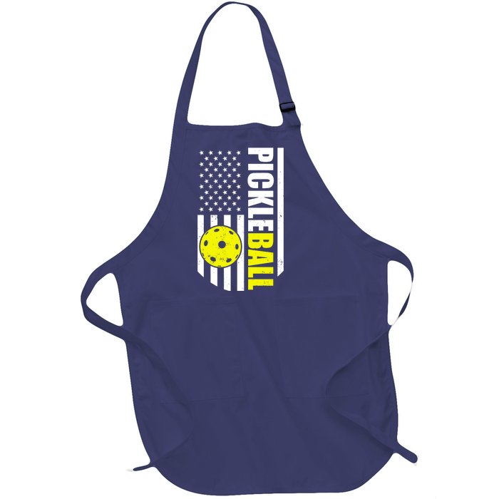 Pickleball USA Flag Love Playing Pickle Ball Full-Length Apron With Pockets