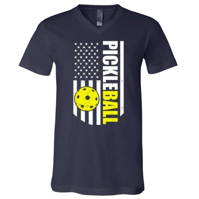 Pickleball USA Flag Love Playing Pickle Ball V-Neck T-Shirt