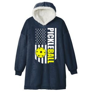 Pickleball USA Flag Love Playing Pickle Ball Hooded Wearable Blanket