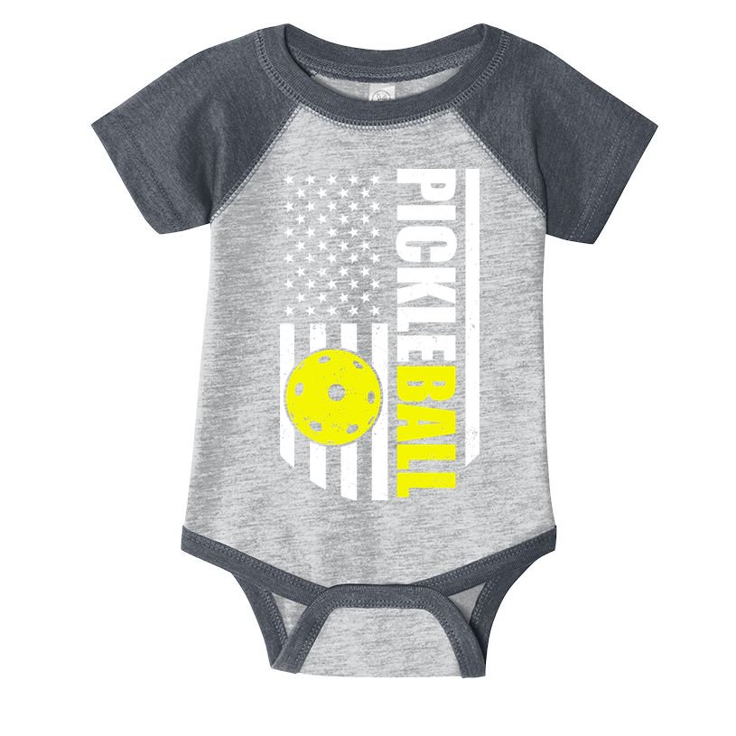 Pickleball USA Flag Love Playing Pickle Ball Infant Baby Jersey Bodysuit