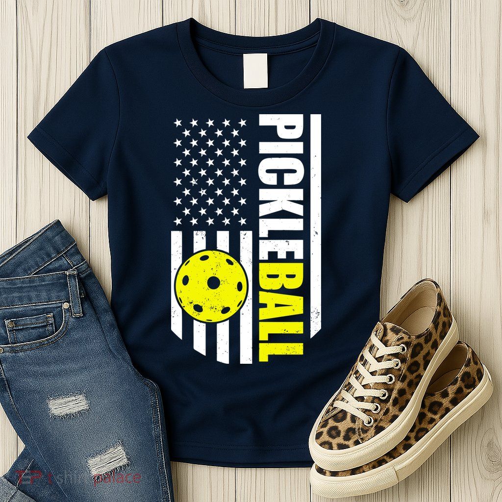 Pickleball USA Flag Love Playing Pickle Ball Women's T-Shirt