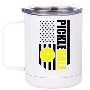 Pickleball USA Flag Love Playing Pickle Ball 12 oz Stainless Steel Tumbler Cup