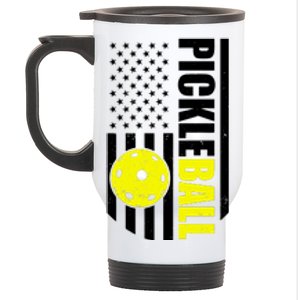 Pickleball USA Flag Love Playing Pickle Ball Stainless Steel Travel Mug