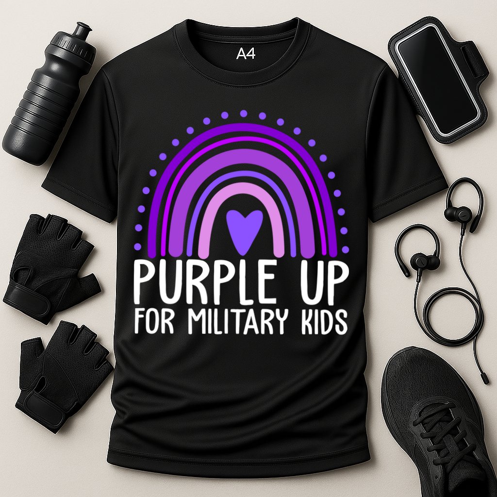 Purple Up For Miliartykids Rainbow Heart Cooling Performance Crew T-Shirt