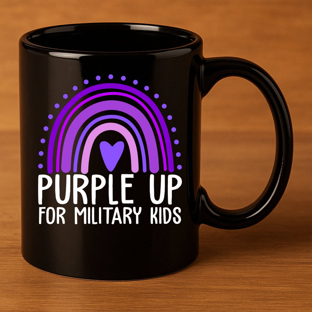 Purple Up For Miliartykids Rainbow Heart 11oz C Handle Ceramic Mug