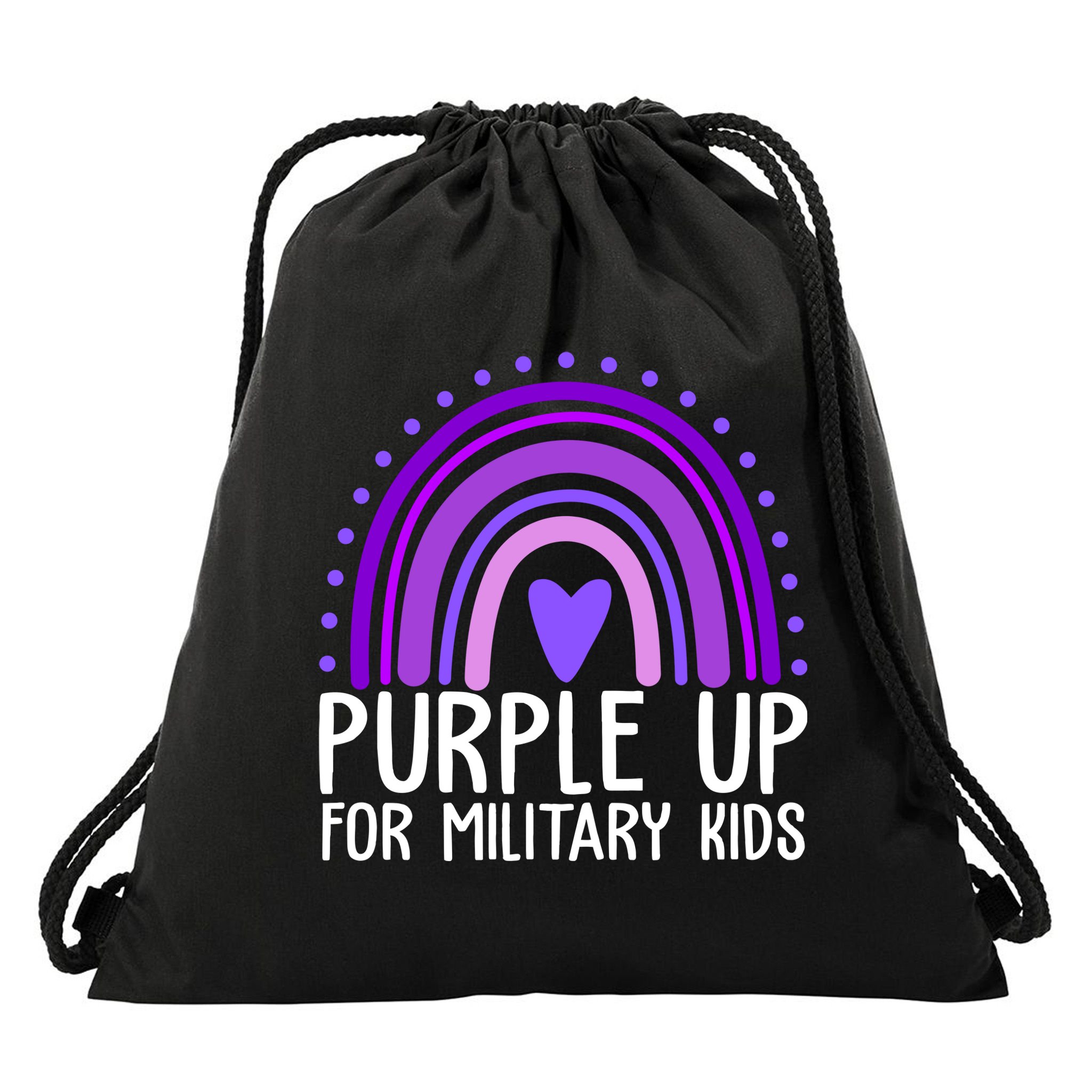 Purple Up For Miliartykids Rainbow Heart Drawstring Bag