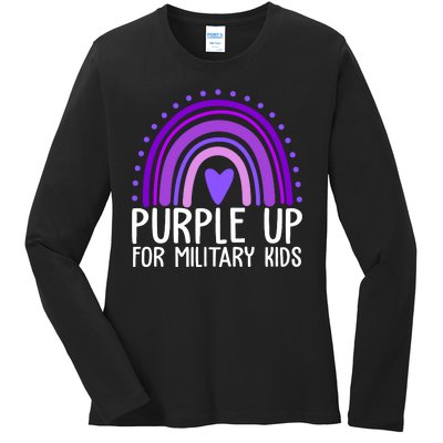 Purple Up For Miliartykids Rainbow Heart Ladies Long Sleeve Shirt