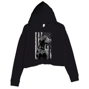 Patriotic USA Flag Black Labrador gift for Lab Owners Crop Fleece Hoodie