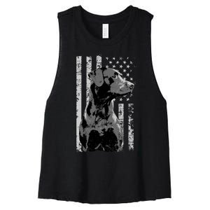 Patriotic USA Flag Black Labrador gift for Lab Owners Women's Racerback Cropped Tank