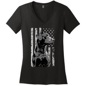 Patriotic USA Flag Black Labrador gift for Lab Owners Women's V-Neck T-Shirt