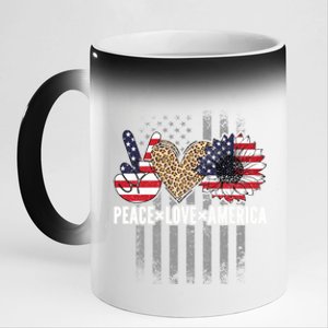 Patriotic Usa Flag Sunflower 4th July Peace Love America Gift 11oz Black Color Changing Mug