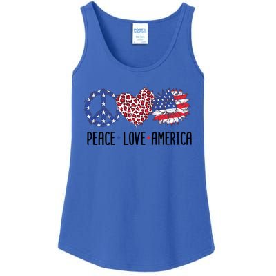 Patriotic Usa Flag Sunflower 4th July Peace Love America Cute Gift Ladies Essential Tank