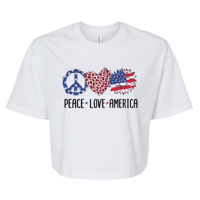 Patriotic Usa Flag Sunflower 4th July Peace Love America Cute Gift Bella+Canvas Jersey Crop Tee