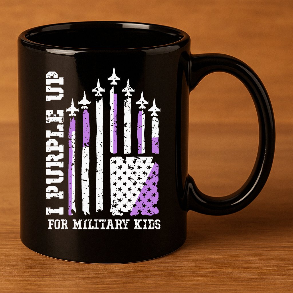 Purple Up for Military Kid U.S Flag Military Child Month  11oz C Handle Ceramic Mug