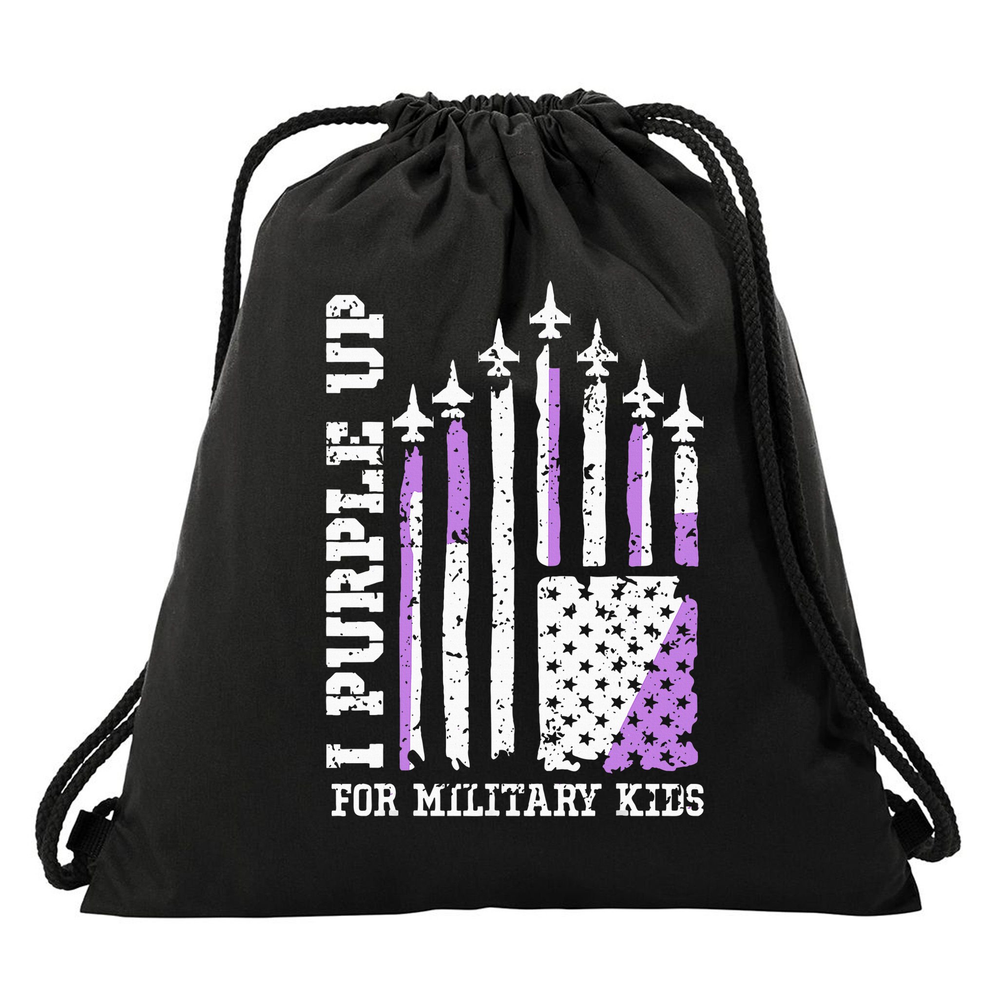 Purple Up for Military Kid U.S Flag Military Child Month  Drawstring Bag