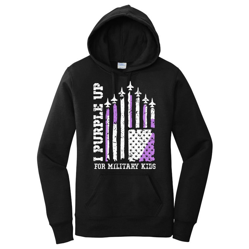 Purple Up for Military Kid U.S Flag Military Child Month  Women's Pullover Hoodie