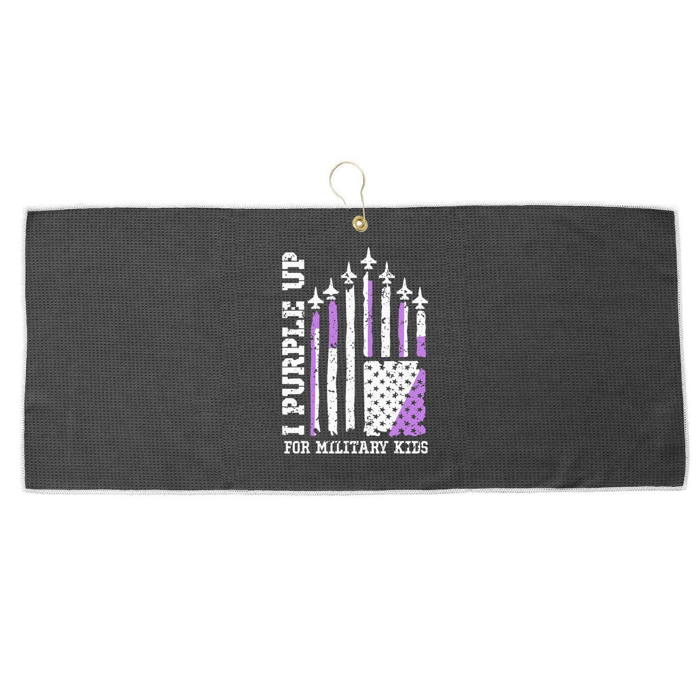 Purple Up for Military Kid U.S Flag Military Child Month  Large Microfiber Waffle Golf Towel