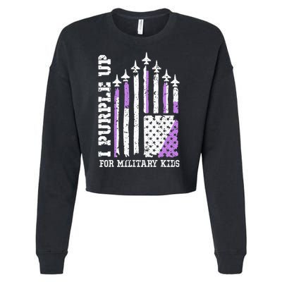 Purple Up for Military Kid U.S Flag Military Child Month  Cropped Pullover Crew