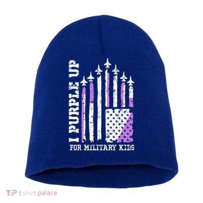 Purple Up for Military Kid U.S Flag Military Child Month  Short Acrylic Beanie