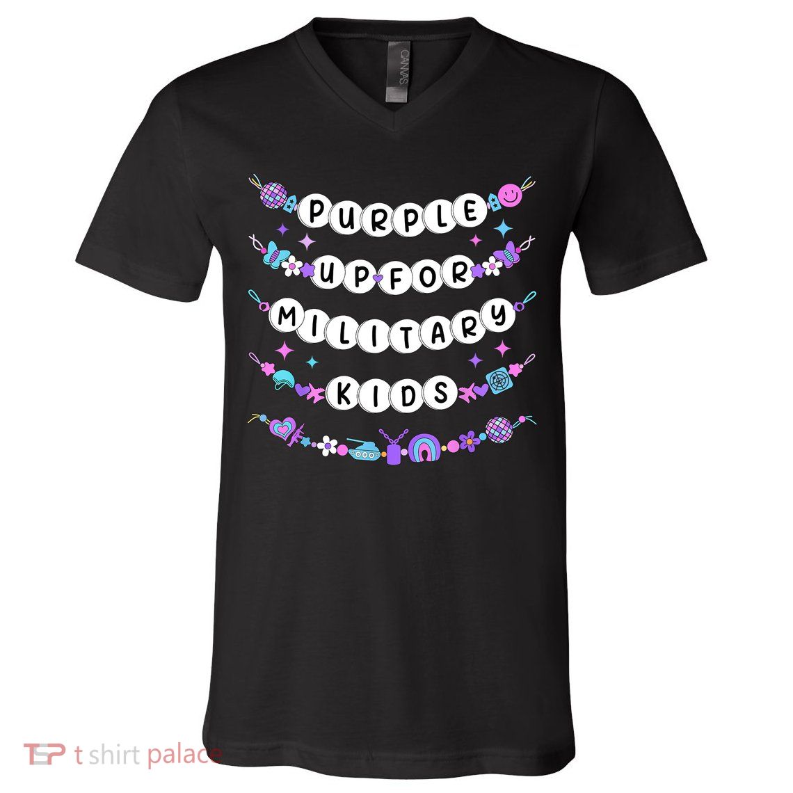 Purple Up For Military Ki Ds Friendship Bracelets V-Neck T-Shirt