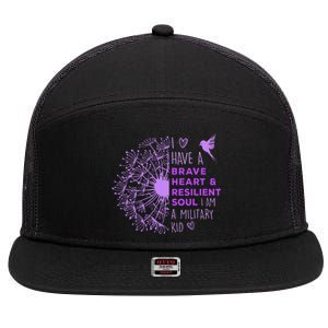 Purple Up For Military Dandelion Military Child Month 7 Panel Mesh Trucker Snapback Hat