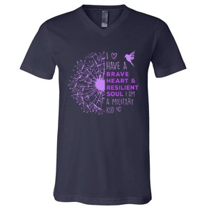 Purple Up For Military Dandelion Military Child Month V-Neck T-Shirt