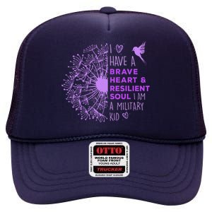 Purple Up For Military Dandelion Military Child Month High Crown Mesh Back Trucker Hat