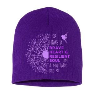 Purple Up For Military Dandelion Military Child Month Short Acrylic Beanie