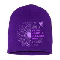 Purple Up For Military Dandelion Military Child Month Short Acrylic Beanie