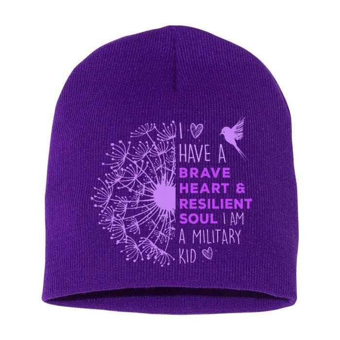 Purple Up For Military Dandelion Military Child Month Short Acrylic Beanie