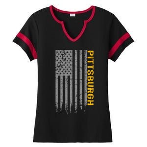 Pittsburgh Usa Flag Patriotic American From Pittsburgh Ladies Halftime Notch Neck Tee