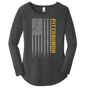 Pittsburgh Usa Flag Patriotic American From Pittsburgh Women's Perfect Tri Tunic Long Sleeve Shirt