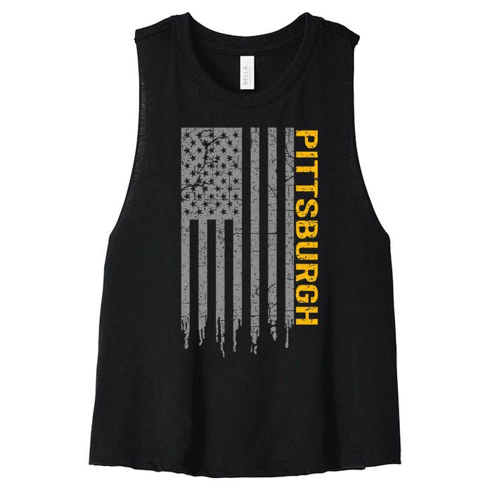 Pittsburgh Usa Flag Patriotic American From Pittsburgh Women's Racerback Cropped Tank