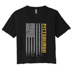 Pittsburgh Usa Flag Patriotic American From Pittsburgh Women's Crop Top Tee