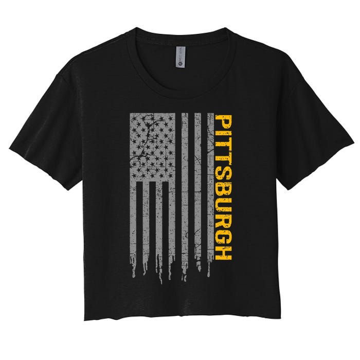 Pittsburgh Usa Flag Patriotic American From Pittsburgh Women's Crop Top Tee