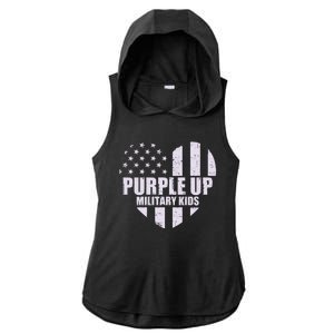 Purple Up For Military Children USA Flag Heart Ladies PosiCharge Tri-Blend Wicking Draft Hoodie Tank